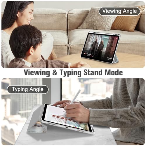 Image of Fintie Hybrid Slim Case for iPad Air 13-inch (M2) 2024, [Built-in Pencil Holder] Shockproof Cover with Clear Transparent Back Shell (Cloudy Marble)