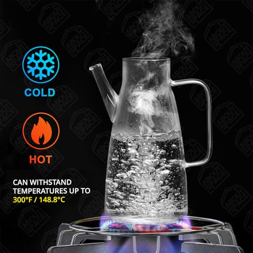 Image of ABOUT SPACE Glass Oil Dispenser 550 ml with Stainless Steel Cap, Silicone Base, Measurement, Drip-proof Hawk with Dust Cap, Leak-proof Oil Bottle for Kitchen, Upto 300F Easy to Refill Oil Container