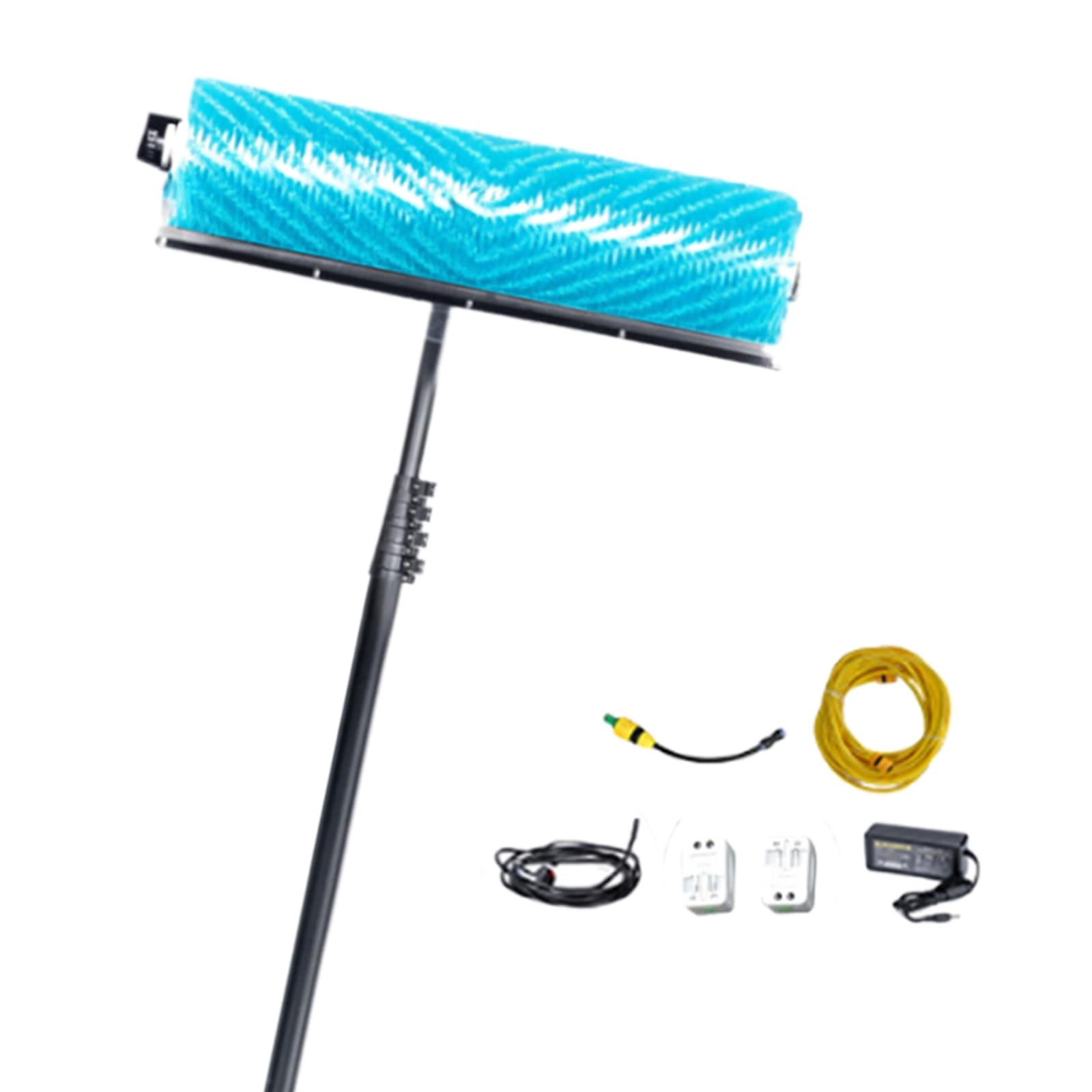 24V Electric Solar Roller Brush, 60cm Cleaning Width, 350RPM Brushless Motor, Water Fed Telescopic Pole 3.5m-7.5m, Professional PV Maintenance Kit(7.5m)