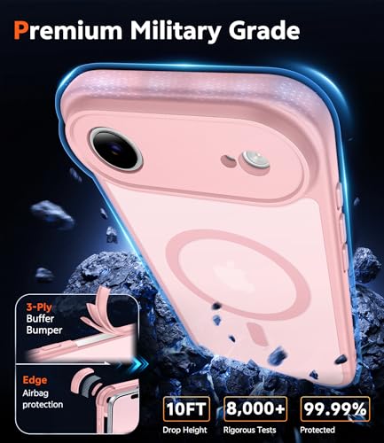 Image of FNTCASE for iPhone Air Case Matte: Magnetic Phone Cases with Screen Protector Drop Proof Compatible with Magsafe Slim Anti Yellowing Rugged Shockproof Protective Translucent Cell Cover (C-Pink)