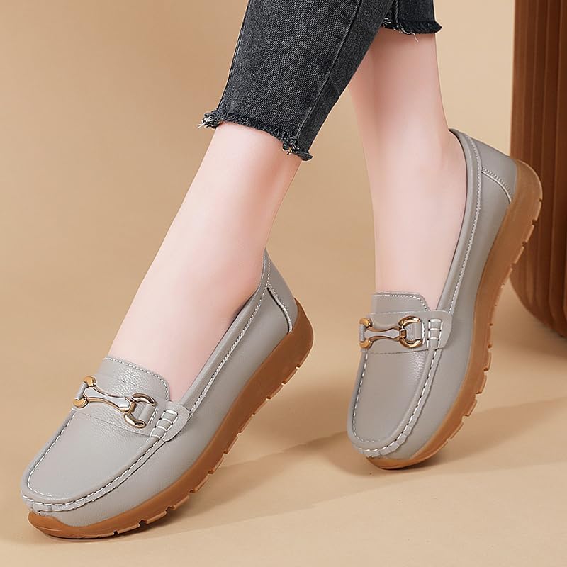 Women's Loafers Comfortable Moccasin Shoes Slip On Flat Casual Walking Shoes with Metal Buckle