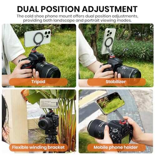 Image of ZORBES Magnetic Ring Phone Mount for Tripod or Universal Cold Shoe Mounts, Mag-Safe Compatible, Folding Strong Magnetic Phone Holder for Camera, Selfie Stick