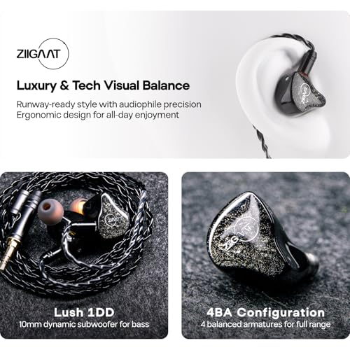 Image of Linsoul ZiiGaat Lush in Ear Monitor, 1DD+4BA Hybrid Earphone IEM, Studio Monitor Tunning Wired Earbuds with Detachable Cable for Professional Music Engineers Audiophiles (Silver)