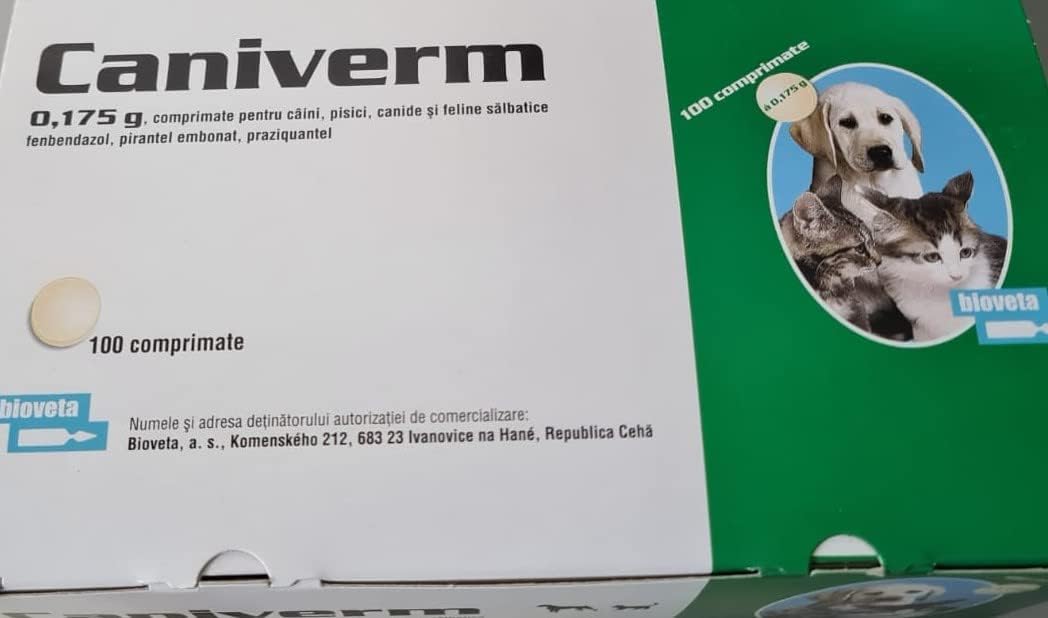 Caniverm 0.175g - 100 comprimidos - desparasitador para cachorros y gatitos - 1 comprimido para 2kg de peso corporal - No se garantiza el idioma inglés