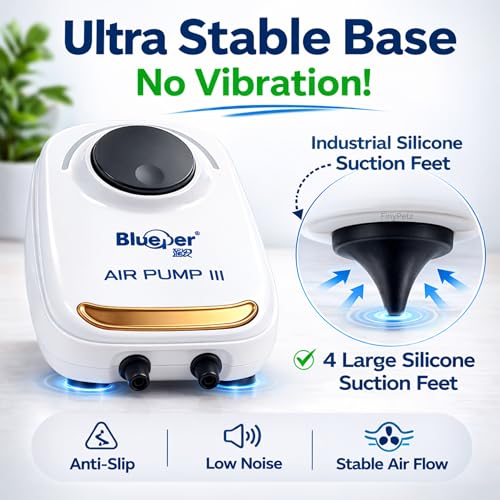 Image of BL-199SA Aquarium Air Pump Dual Outlet with Adjustable Flow Control, 3W Powerful Oxygen Aerator (2x3.4L /Min) Silent Fish Tank Air Pump with Free 3M Air Tube & 2 Airstones for All Aquariums