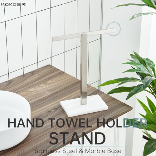 Image of KOKOSIRI Hand Towel Bar Stand Towel Rack with Marble Base for Bathroom Kitchen Vanity Countertop, Brushed Stainless Steel 15.7'' Height THS0002-SM-BR