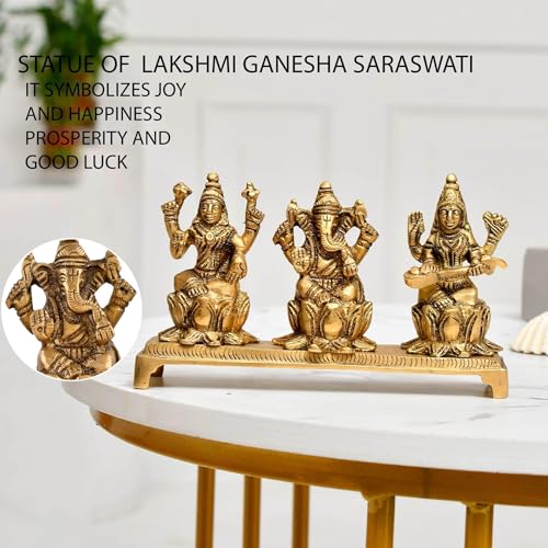 Estatua de Laxmi Ganesh Saraswati de bronce 5.5 in miniatura 6