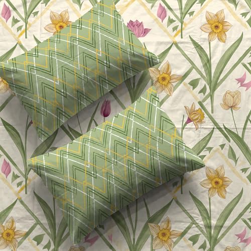 Image of Urban Space 144 TC Divine 100% Cotton Bedsheet for King Bed, Cotton Bedsheet with 2 Pillow Covers (Size 108 x 108 inches, Spring Sage Green, King Size)