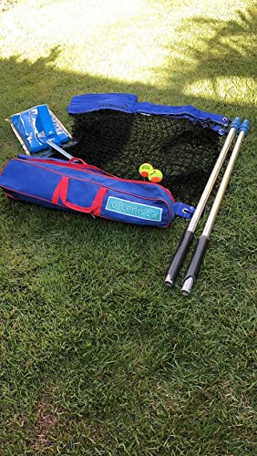 Kit Beach Tennis - Portátil Postes Retrátil, Rede de Beach, Fita de marcação Profissional e bolsa (Azul)