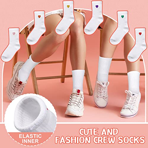 Umigy 6 Pair Women's Crew Socks Heart Shape Ankle High Cotton Fun Cute Athletic Running Socks for Women, Valentine's Gifts, for Homeless, Size 9-11, White3