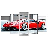 Five-Seller Voiture De Sport Super Rouge De Ferrari sur Toile, Peinture Murale, Impression sur Toile, Oeuvre d'art pour La Décoration De La Maison, 5 Pièces (Pas de Cadre,75_x_150_cm)