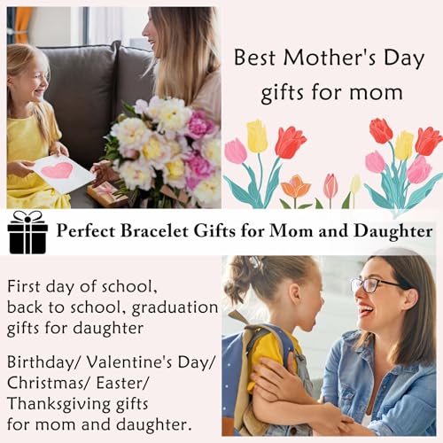 Image of Set of 2 Mother And Daughter First Day of School Kindergarten Preschool 1st /2nd Grade Back to School Bracelet Gifts, Christmas Valentines Mothers Day Easter Graduation Birthday Gifts for Girls Women