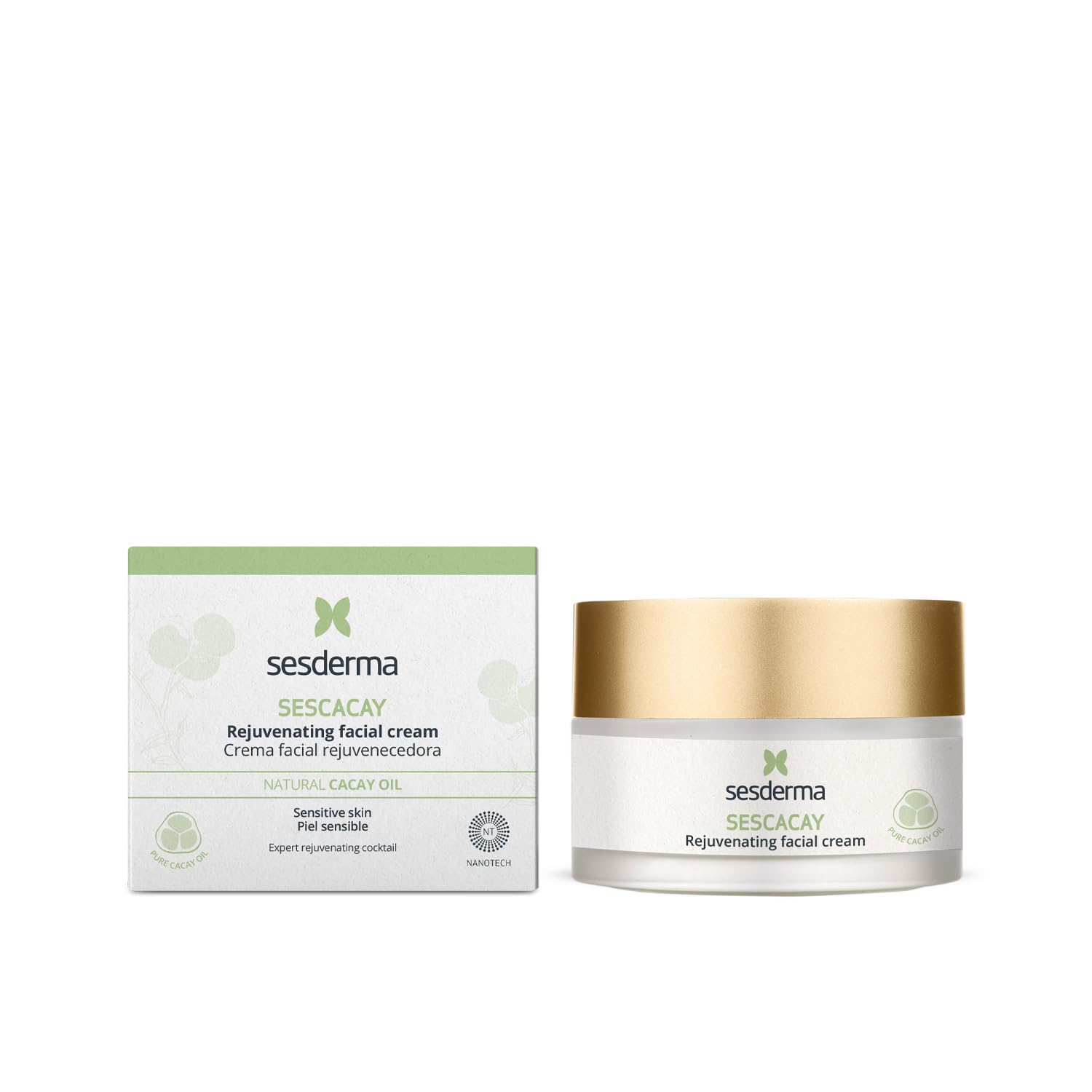 Sesderma SESCACAY Rejuvenating Facial Cream, Anti-Aging Treatment with Cacay Oil and HP Retinoate, for All Skin Types, Premium Beauty, 1.7 Fl Oz