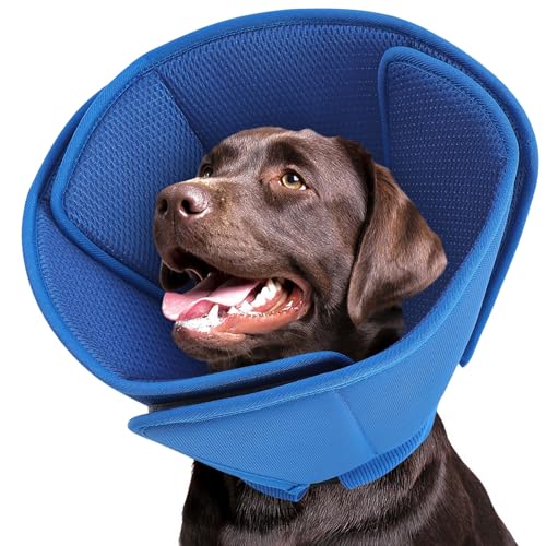 Image of Queenmore Dog Cone,Soft Dog Cones for Large Dogs After Surgery | Comfy Cone for Dogs to Stop Licking, Adjustable Recovery Collar, Elizabethan Pet E-Collar for Wound Healing, Blue,L