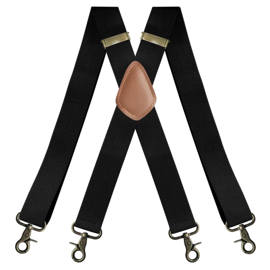 Bretelle Suspender Vintage per Uomini Funzionano Robuste Grande Altezza Larga 3,5 Cm A Forma di X 4 Ganci A Bottone in Bronzo Tutori Elastici Regolabili