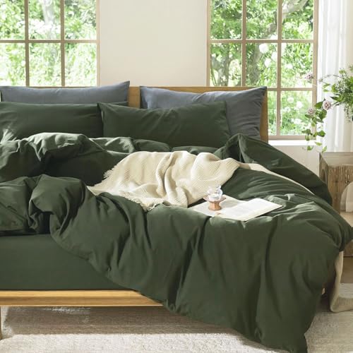 Tospass Baumwolle Bettwäsche 135x200cm 4tlg Grün Olivgrün Unifarben...