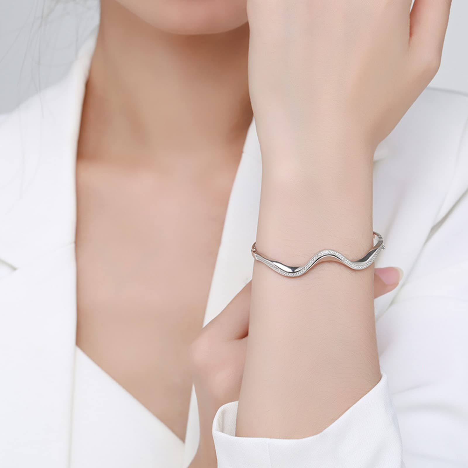 Pulseras de la amistad onduladas para mujer con diamantes creados, pulsera de platino para ella, oro blanco de 9/14/18 quilates y PT950