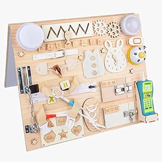 DYZI Montessori Board for Toddlers-Double Sided Educational Preschool Wooden Activity Toy for Boys & Girls- Sensory Busy Board for Early Development and Autism