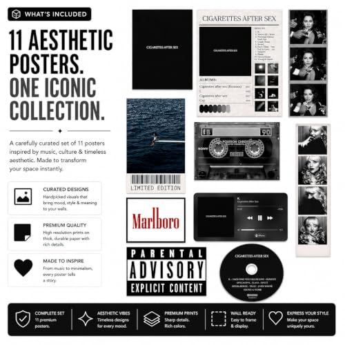 Image of 10 Piece Cigarettes After Aesthetic Poster Set | 300 GSM Multi-Sized Wall Posters with Adhesive Tape | Music, Vintage & Retro Art for Bedroom, Room Decor, Home Decor & Wall Art