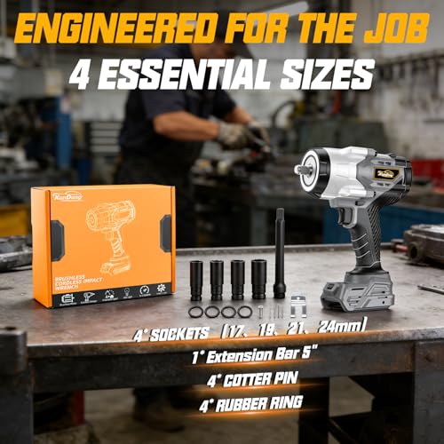 Image of Cordless 1 /2 inch Impact Wrench Compatibe with Dewalt 20V Battery, 1250Ft-lbs(1700N.M) High Torque Impact Gun Heavy Duty, Brushless Electric Power Impact Driver with 4 Sockets&4 Speeds&LED Work Light