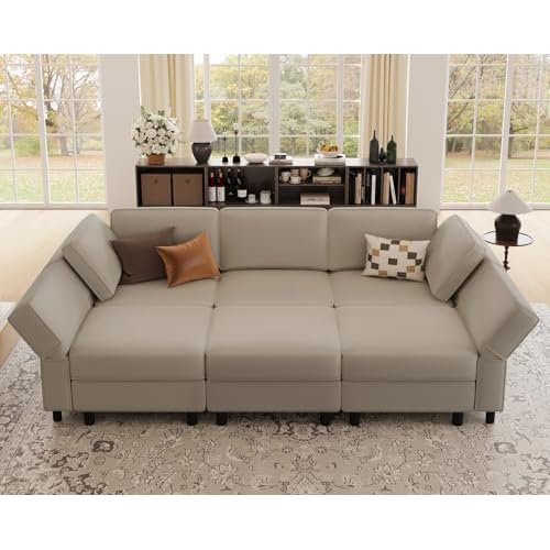 Belffin 88.6" Velvet Modular Sectional Sofa 6-Seat Convertible Sectional Sleeper Sofa with Deep Seats Comfy Upholstery Couch with Movable Storage Otto