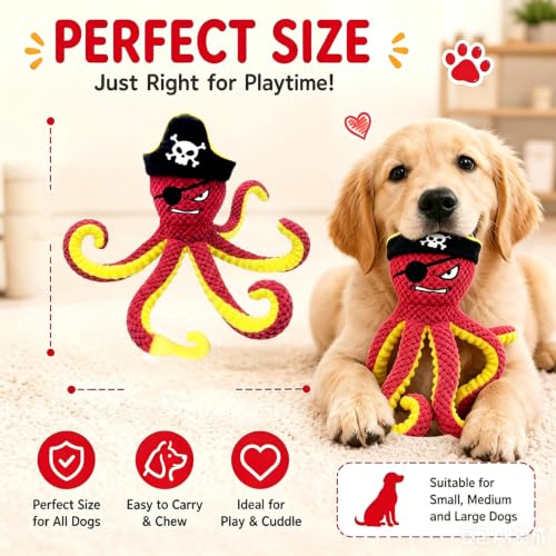 Image of MAXBECK Interactive Octopus Dog Toy, Plush Dog Toy with Crinkle Paper & Squeaker, Tug of War Dog Toy for Small Medium Large Dogs, Soft Dog Chew Toy for Indoor Play, Puppy Training (I-Octopus-Red)