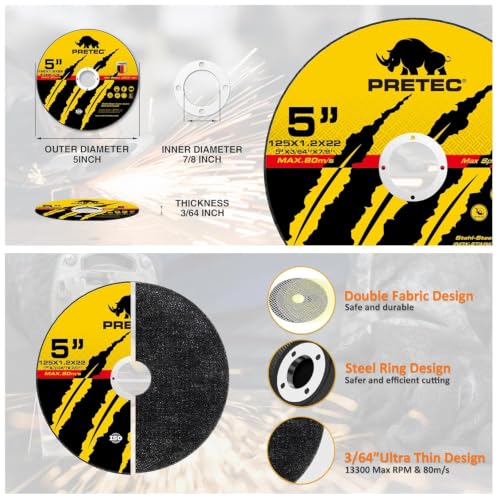Image of 110 Pack Cut Off Wheels 5 Inch, Metal Cutting Wheel for Angle Grinder | 7 /8 inch Arbor, 3 /64 inch Thin, Angle Grinder Cutting Disc For Metal and Stainless Steel, Aluminum Oxide, Aggressive Cutting Wheel