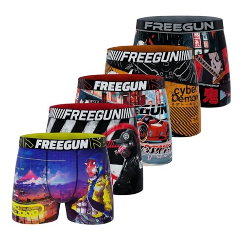 FREEGUN Boxer Homme Manga, Caleçon Homme Stretch, Confortable et Ultra-Doux (Lot de 5), Rouge Taille XL