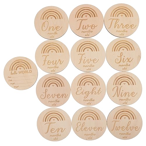 VICASKY 13pcs Wooden Milestone Cards Age Milestone Sign for Newborn Birth Announcement