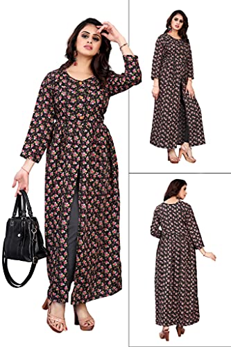 Image of H.E HAMZA ENTERPRISER Printed Crepe Material Brown Western Dress For Women
