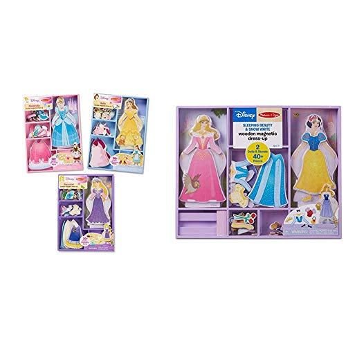 Melissa & Doug Disney Cinderella, Belle & Rapunzel Magnetic Dress Up Bundle & Sleeping Beauty and Snow White Wooden Magnetic Dress-Up Play Set