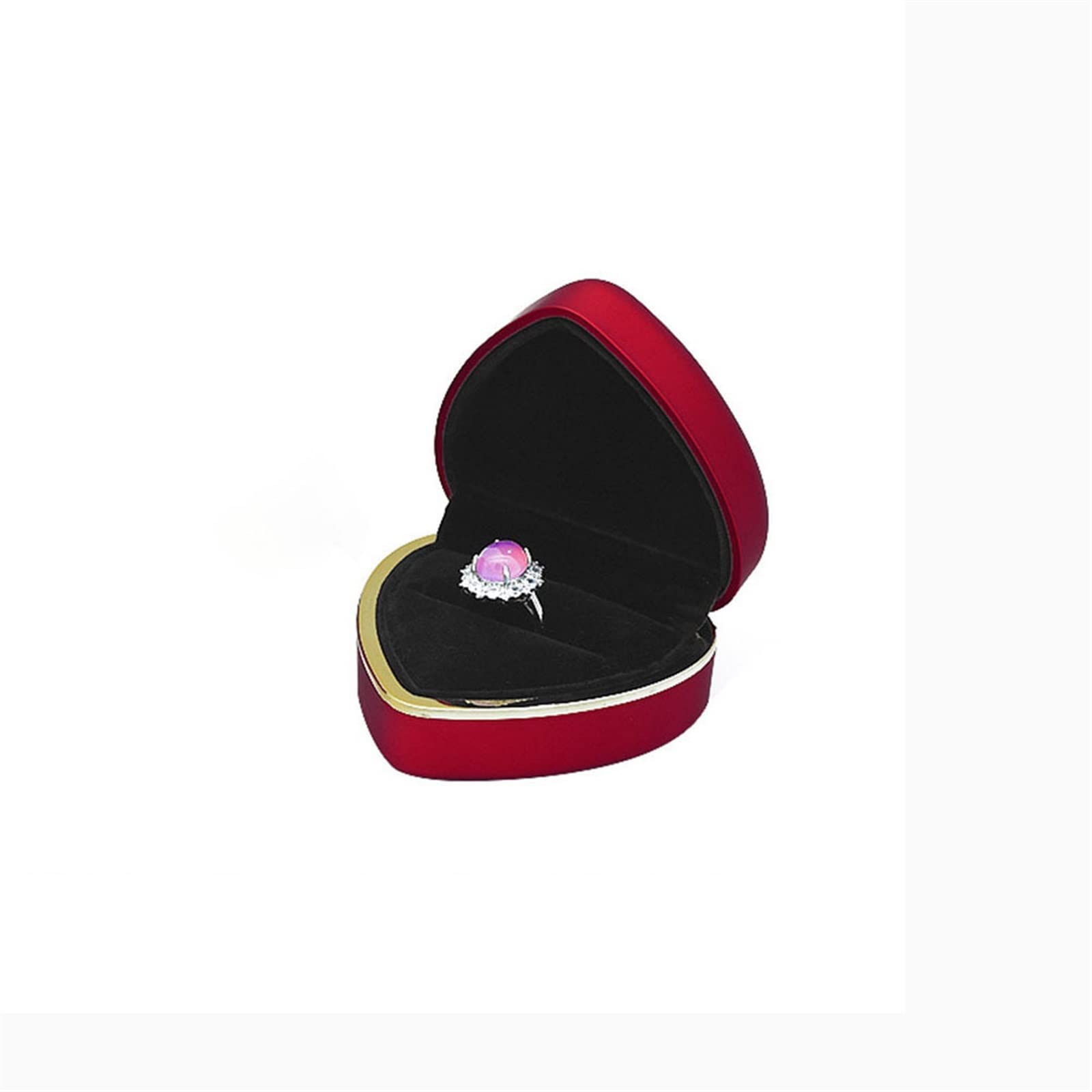 JINGYAN Storage Boxes Heart Shaped Ring Box Led Light Engagement Rings Storage With Golden Border Jewelry Display Case For Necklace Earrings(Red-No light)