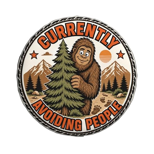 Image of Funny Bigfoot Spare Tire Cover, Currently Avoiding People Printed Tire Cover for SUVs RVs Trailers Campers Trucks, Outdoor Spare Wheel Protector(15 inch for Diameter 27 inch-29 inch)