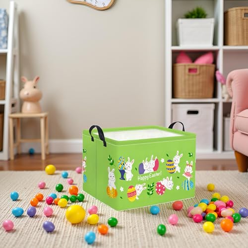 Image of Rectangular Easter Basket Easter Gift Basket for Kids Baby Storage Basket Cute Toy Storage Bin Organizer Shelf Book Basket Easter Room Decor(Green Easter Basket)