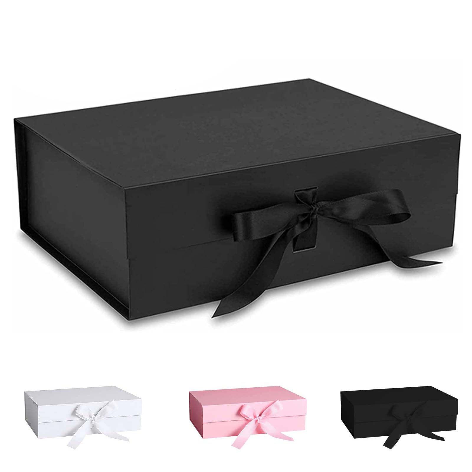 EGEKTBH Magnetic Gift Box, Black Anniversary- Premium Gift Box with Ribbon, Folding Presentation Gift Box with Lid, Very Suitable for Christmas, Thanksgiving Day, New Year, Birthday, Anniversary