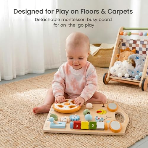 GROWNSY Wooden Baby Walker with Wheels, 3-in-1 Sit-to-Stand Baby Walker with Adjustable Speed, Montessori Push Walker with 7-in-1 Removable Activity Panel, First Birthday Gifts for Boys & Girls - Image 3