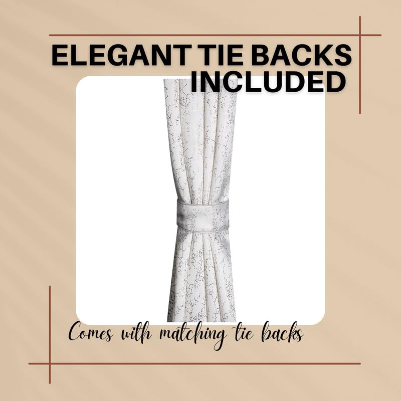 Image of Fine Foil Printed True Blackout Semi Long Door Curtains 8 Feet Set of 2, Heavy Room Darkening Thermal Insulated Eyelet Parda for Living Room & Bedroom, Curtains with Tie Back(121x243cm, White)