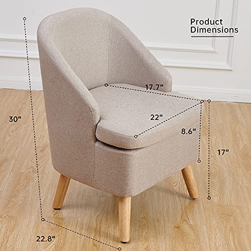 Sillón club tapizado beige de lino y madera miniatura 2