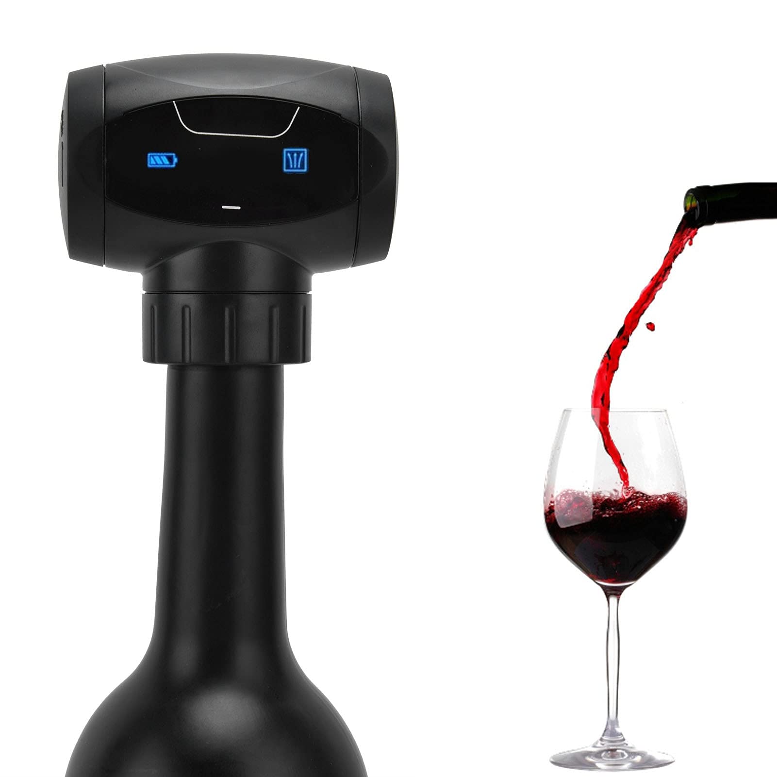 PEUGEOT - Pompe à Vide Électrique Preserve en Aluminium - Pompe à Vide Automatique pour Vin + 2 Bouchons - Préserve les Arômes - Rechargeable, Haute Autonomie - Coloris Carbone