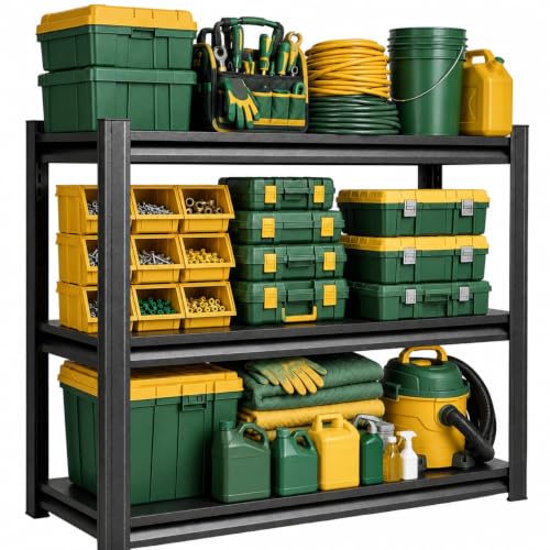 Image of Garage Shelving Heavy Duty Shelving Unit, 1200 LBS 3-Tier Adjustable Boltless Storage Rack, Organizer for Garage Warehouse Kitchen Basement Workshop Household Supplies, 31.5 inchH x 35.4 inchW x 11.8 inchD, Black