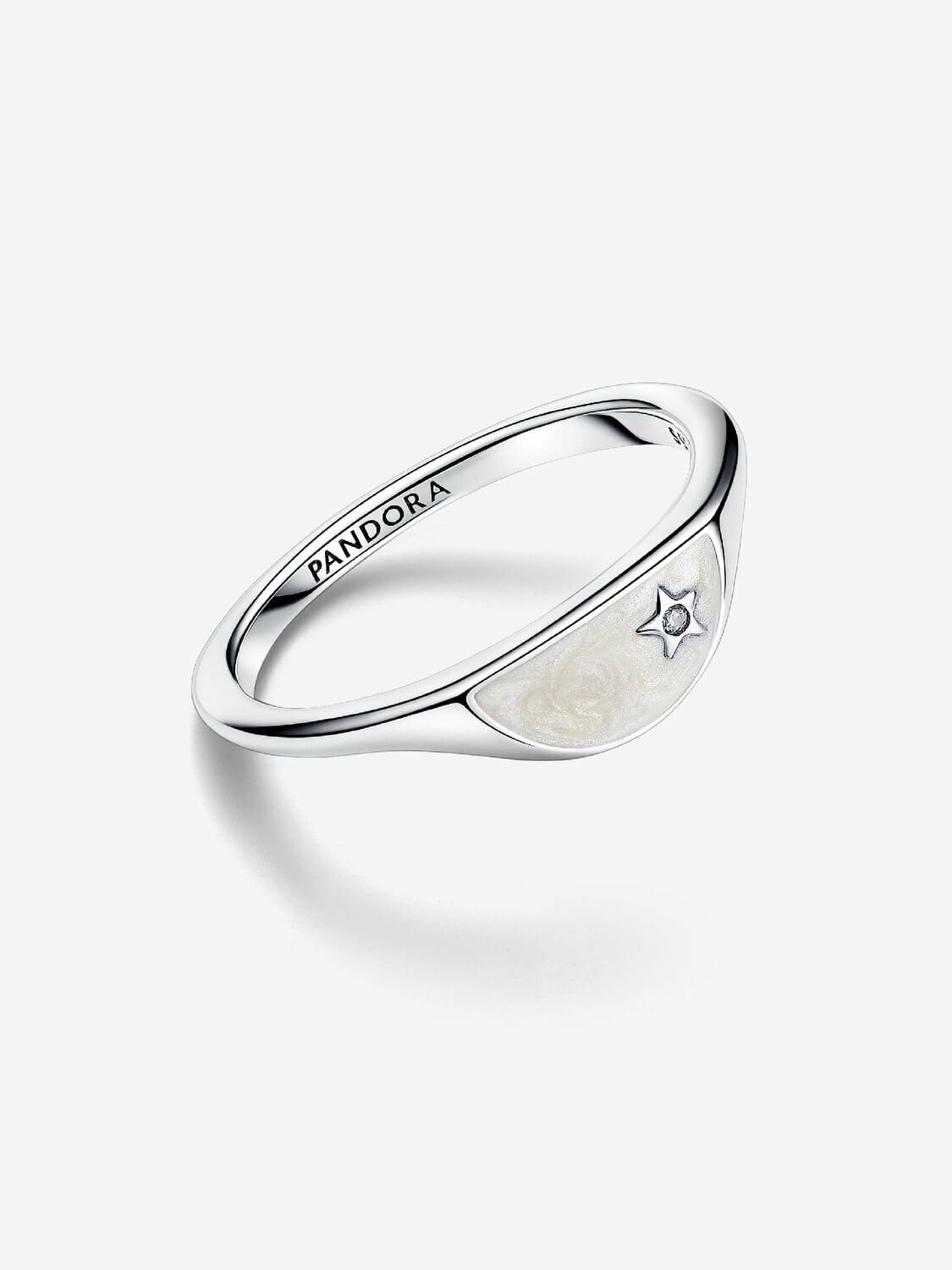 PANDORA ME - Anello sigillo in argento sterling, con pietre di zirconia cubica incolori e smalto bianco scintillante