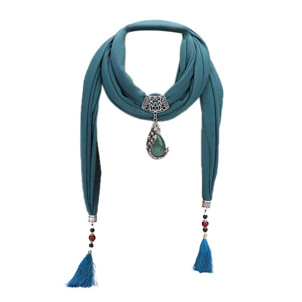 Ulalaza Women's Style-1 Scarf Bead Pendant Scarf Charm Ethnic Style Infinity Scarves Scarf Necklace