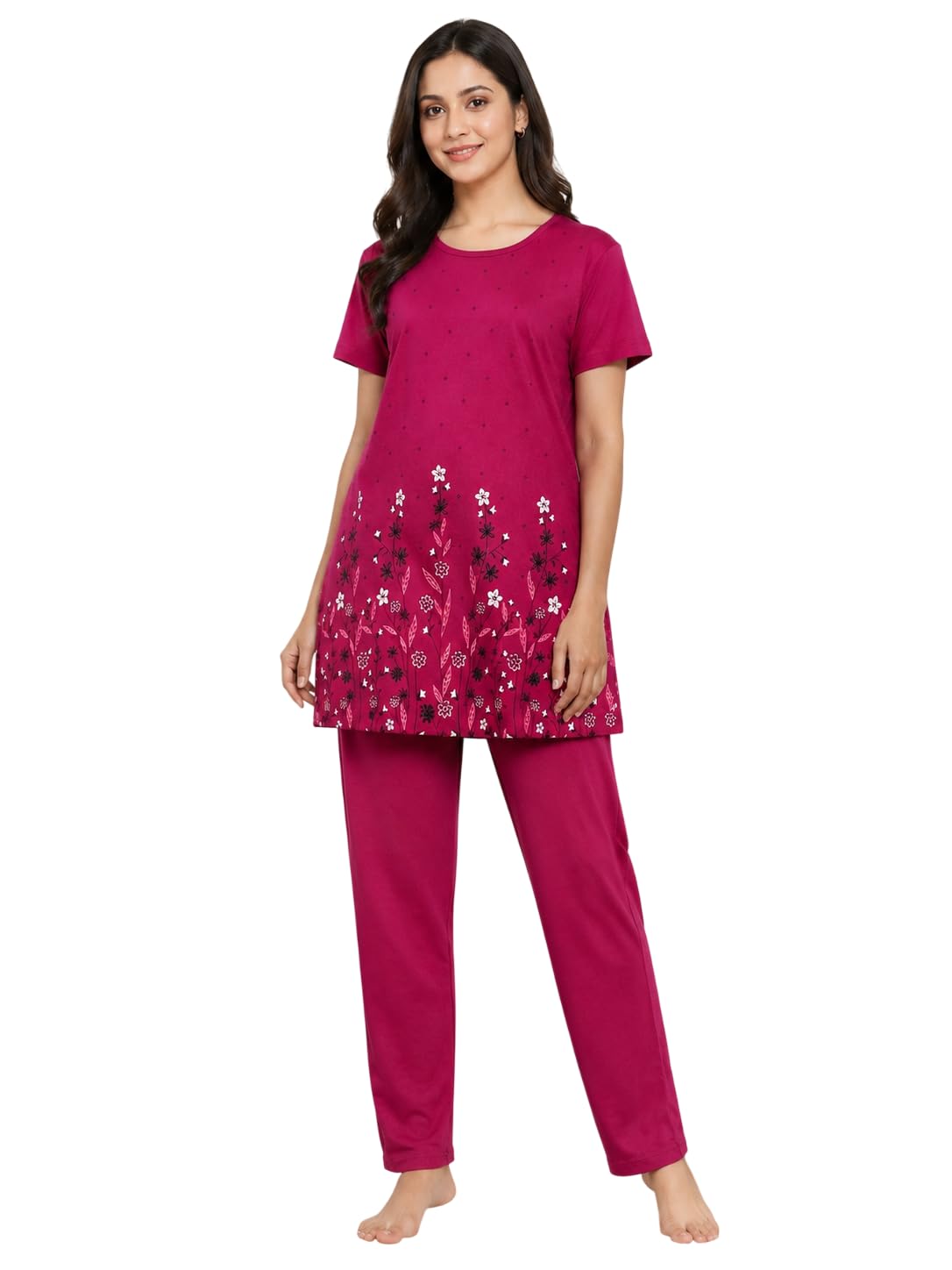 Women's Floral Print Cotton Blend HalF Sleeves Round Neck Comfortable and Relaxable Nightsuit | Nightwear-image-29