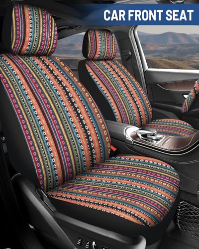Baja Saddle Blanket Car Seat Covers Front Set, Washable Breathable Striped Woven Cloth Seat Covers for Cars, SUV, Truck, Airbag Compatible(Orange) - Image 3