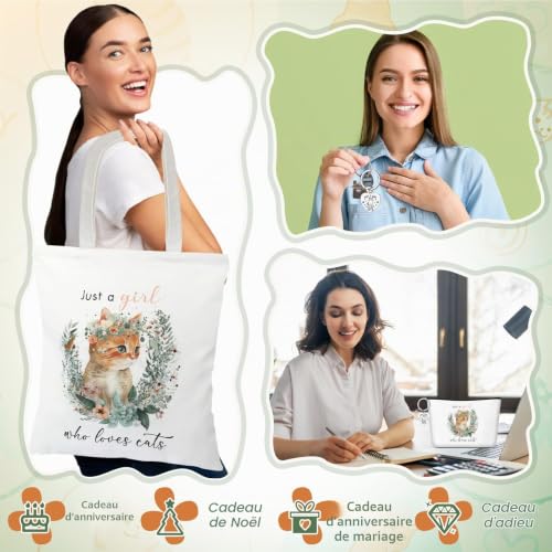Sinmoe Coffret Cadeau 3 Pièces pour Amoureux des Chats Sac Fourre-Tout Trousse à Maquillage et Porte-Clés Cadeaux pour Propriétaires de Chats, Femmes, Anniversaires, Noël, Amis, Famille, Collègues – vue 7