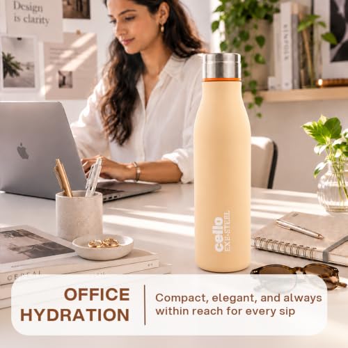 Image of CELLO Gem Stainless Steel Water Bottle for Daily Use 900 ml Orange | Easy to Carry & Clean, Rust Proof Leak Proof Freezer & Fridge Safe Single Wall Steel Water Bottle for School Kids, Travel & Office