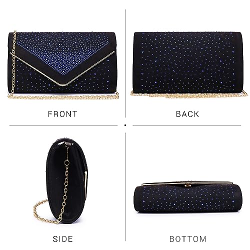 Dasein Envelope Evening Bag Clutch Purses Rhinestone Party Wedding Purse for Women, Blue, Small - Image 4