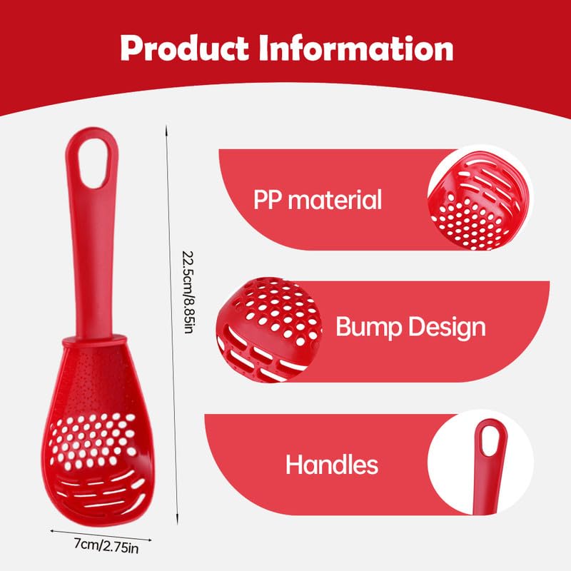 Cuchara de cocina multifuncional, resistente al calor, cuchara ranurada, pequeña cuchara de silicona para cocinar, escurrir, triturar, rallar, separar (rojo + blanco, 1 unidad)