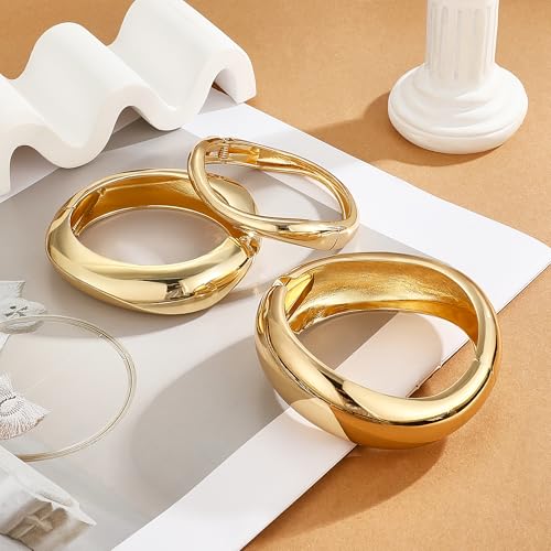 Chunky Bangle Bracelet for Women Gold Cuff Bangles Waterdrop Twisted Open Hinged Design Bracelets Women's Gold Chunky Bracelet Set4