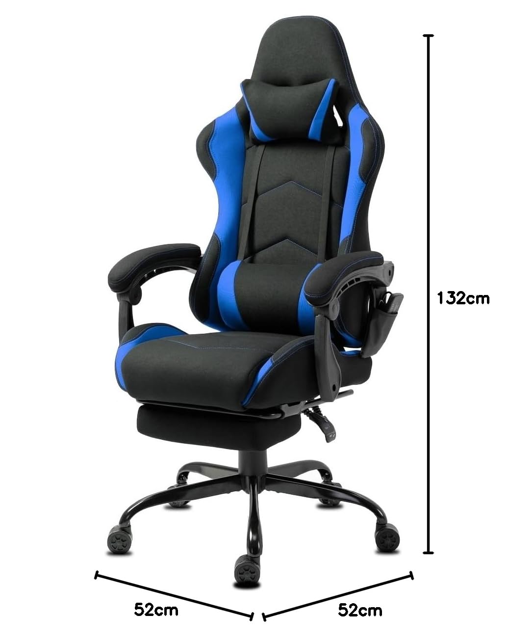 Delman Sedia da gaming da corsa, da ufficio, con funzione di massaggio con 6 punti di vibirazione, in tessuto, ergonomico, poggiapiedi 1036 (blu)